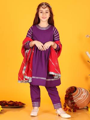 girls  violet  dress with pant & dupatta (set of 3) 1