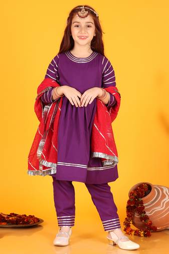Jilmil girls  violet  dress with pant & dupatta (set of 3)