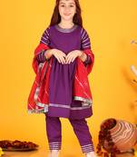 girls  violet  dress with pant & dupatta (set of 3)