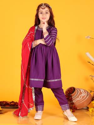 girls  violet  dress with pant & dupatta (set of 3) 2