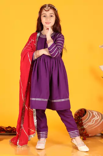 girls  violet  dress with pant & dupatta (set of 3)