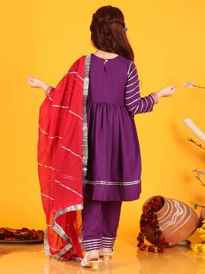 girls  violet  dress with pant & dupatta (set of 3) 3