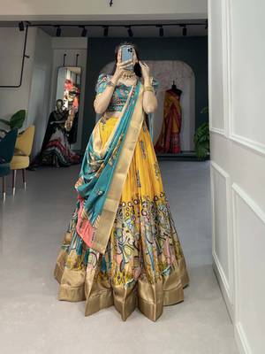 Multicolor Silk Lehenga Choli with Kalamkari-Prints 1