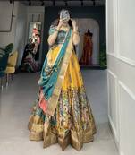 Multicolor Silk Lehenga Choli with Kalamkari-Prints