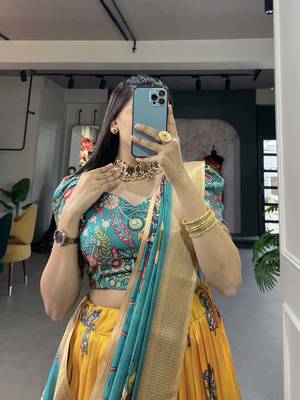 Multicolor Silk Lehenga Choli with Kalamkari-Prints 3