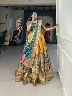 Multicolor Silk Lehenga Choli with Kalamkari-Prints 4
