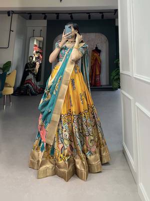 Multicolor Silk Lehenga Choli with Kalamkari-Prints 5