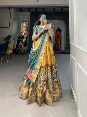 Multicolor Silk Lehenga Choli with Kalamkari-Prints 6