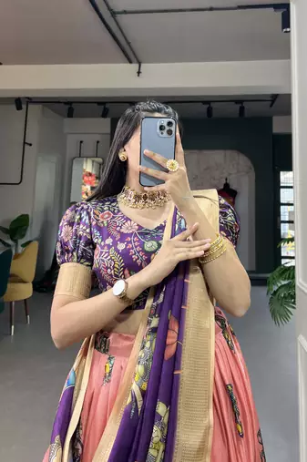 Women's Dola Silk With Kalamkari Print Lehenga Choli Set