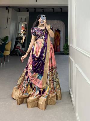 Women's Dola Silk With Kalamkari Print Lehenga Choli Set 4