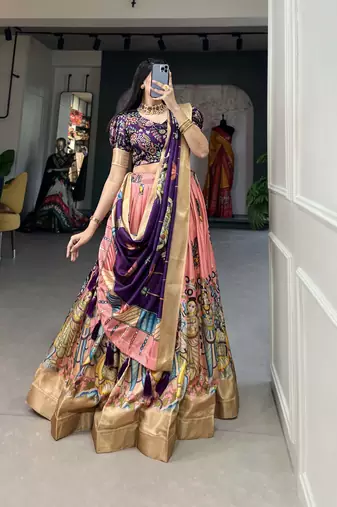 Women's Dola Silk With Kalamkari Print Lehenga Choli Set