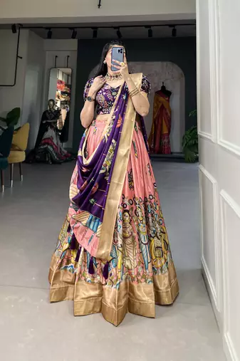 Women's Dola Silk With Kalamkari Print Lehenga Choli Set