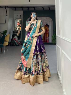 Yana Fab Teal Green Silk Kalamkari Printed Circular Lehenga Choli Set 5