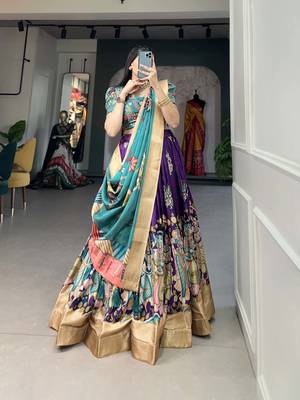 Yana Fab Teal Green Silk Kalamkari Printed Circular Lehenga Choli Set 6