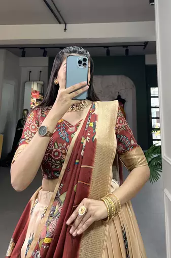 Women's Dola Silk With Kalamkari Print Lehenga Choli Set