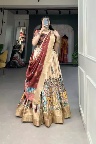 Women's Dola Silk With Kalamkari Print Lehenga Choli Set