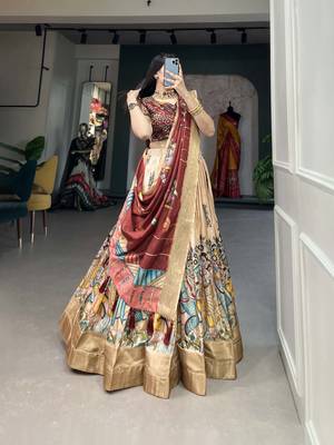 Women's Dola Silk With Kalamkari Print Lehenga Choli Set 5