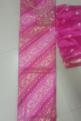 Pink Jacquard Bandhani Print and Thread Embroidered Salwar Suit Unstitched Dress Material 2