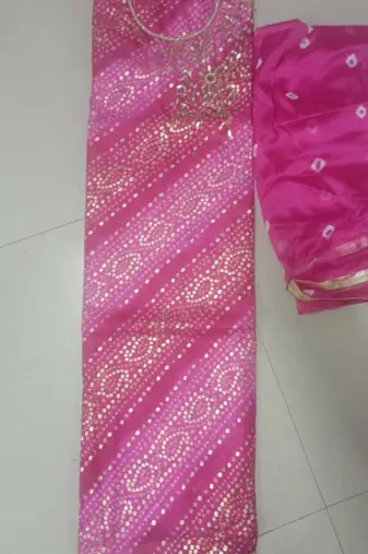 Pink Jacquard Bandhani Print and Thread Embroidered Salwar Suit Unstitched Dress Material