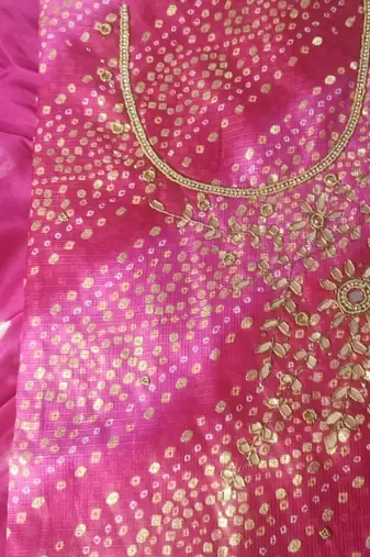Pink Jacquard Bandhani Print and Thread Embroidered Salwar Suit Unstitched Dress Material