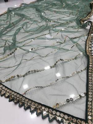 BOTTLE GREEN SEQUINS AND ZARI EMBROIDERED FAUX GEORGETTE LEHENGA SET WITH CHOLI AND DUPATTA 6