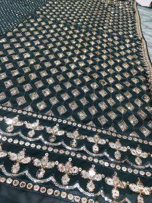 BOTTLE GREEN SEQUINS AND ZARI EMBROIDERED FAUX GEORGETTE LEHENGA SET WITH CHOLI AND DUPATTA 7