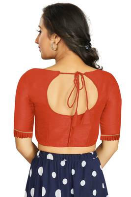 Orange Art Silk Designer Party Wear Readymade Blouse 2