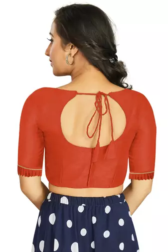 Orange Art Silk Designer Party Wear Readymade Blouse