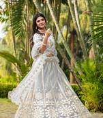 GLAMOROUS WOMEN'S GREY ZARI WITH PAPER MIRROR EMBROIDERED NET FABRIC LEHENGA CHOLI