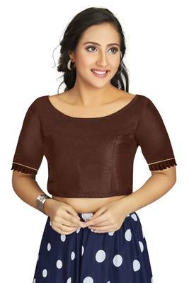 Coffee Art Silk Designer Party Wear Readymade Blouse 1