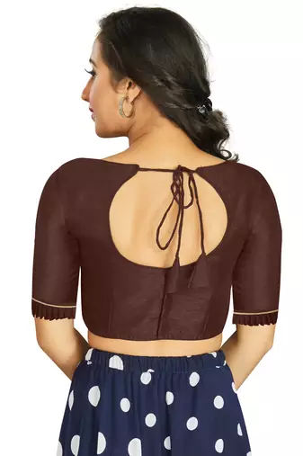 Coffee Art Silk Designer Party Wear Readymade Blouse