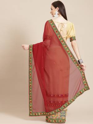 Riva enterprise women's georgette with heavy kuthi embroidered work party wear saree 2