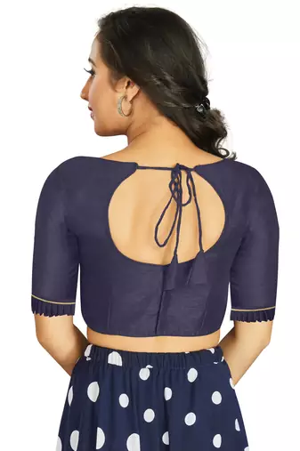 Navy Blue Art Silk Designer Party Wear Readymade Blouse