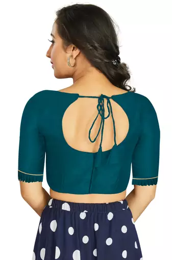 Teal Art Silk Designer Party Wear Readymade Blouse