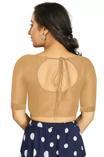 Beige Art Silk Designer Party Wear Readymade Blouse