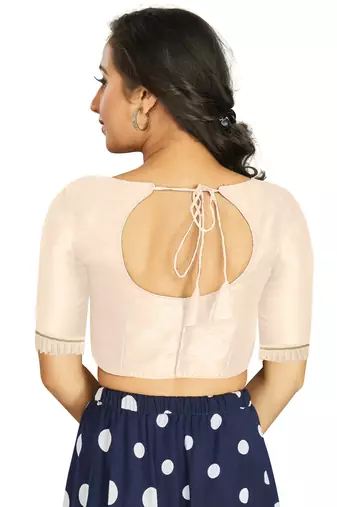 Off White Art Silk Designer Party Wear Readymade Blouse