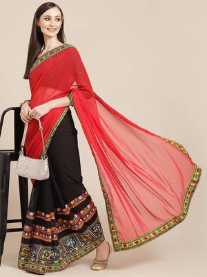 Riva enterprise women's georgette with heavy kuthi embroidered work party wear saree 1