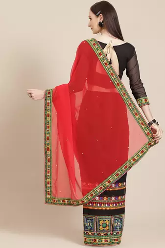 Riva enterprise women's georgette with heavy kuthi embroidered work party wear saree