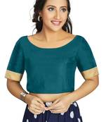 Teal Art Silk Designer Traditional Readymade Blouse