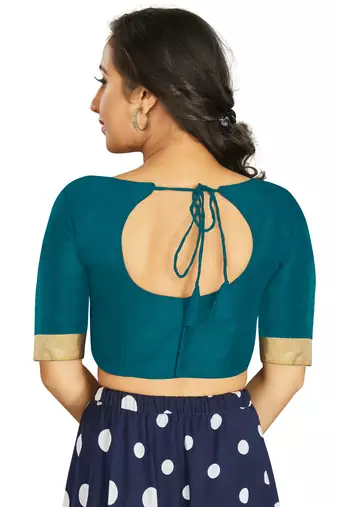 Teal Art Silk Designer Traditional Readymade Blouse