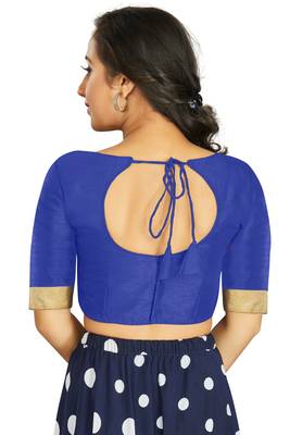 Blue Art Silk Designer Traditional Readymade Blouse 2