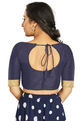 Navy Blue Art Silk Designer Traditional Readymade Blouse 2