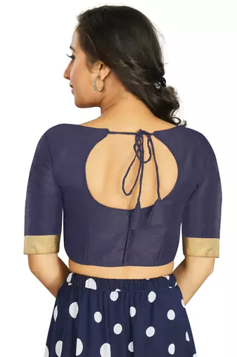 Navy Blue Art Silk Designer Traditional Readymade Blouse