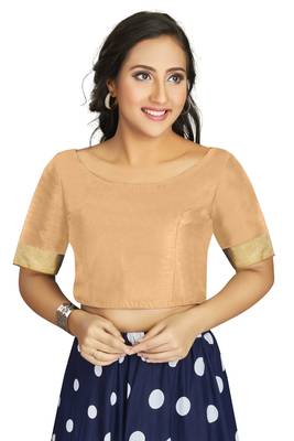 Beige Art Silk Designer Traditional Readymade Blouse 1