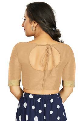 Beige Art Silk Designer Traditional Readymade Blouse 2