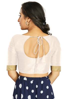 Off White Art Silk Designer Traditional Readymade Blouse 2