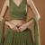 GLAMOROUS WOMEN'S OLIVE GREEN ZARI AND THREAD EMBROIDERED GEORGETTE SEMI STITCHEED LEHENGA