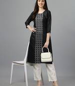 Women embroidered cotton blend straight kurta (blue