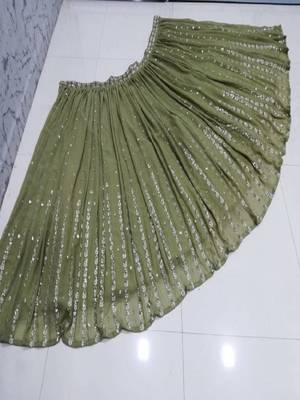 GLAMOROUS WOMEN'S OLIVE GREEN ZARI AND THREAD EMBROIDERED GEORGETTE SEMI STITCHEED LEHENGA 7