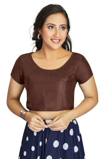 Coffee Art Silk Designer Festive Wear Readymade Blouse